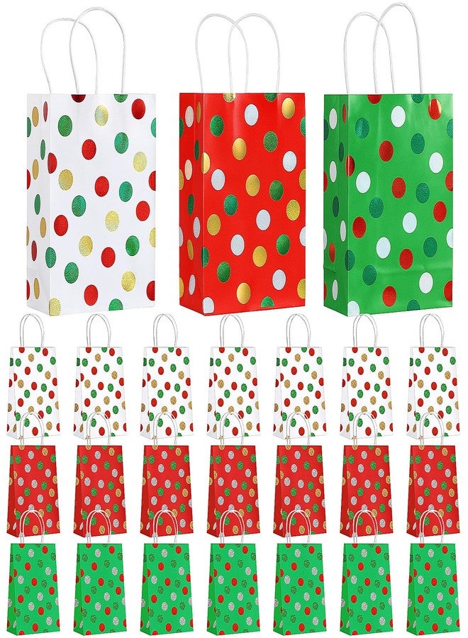 Eaasty 24 Pcs Christmas Gift Bags Bulk with Handles, Glitter 6x8x3'' Xmas Kraft Paper Goody Bags for Christmas Party Favors Birthday Friends Holidays Packing Wrapping Treat, 3 Style - Image 1